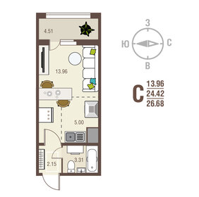 Квартира 26,7 м², 1-комнатная - изображение 1