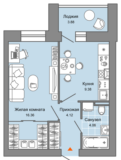 36 м², 1-комнатная квартира 4 608 010 ₽ - изображение 1