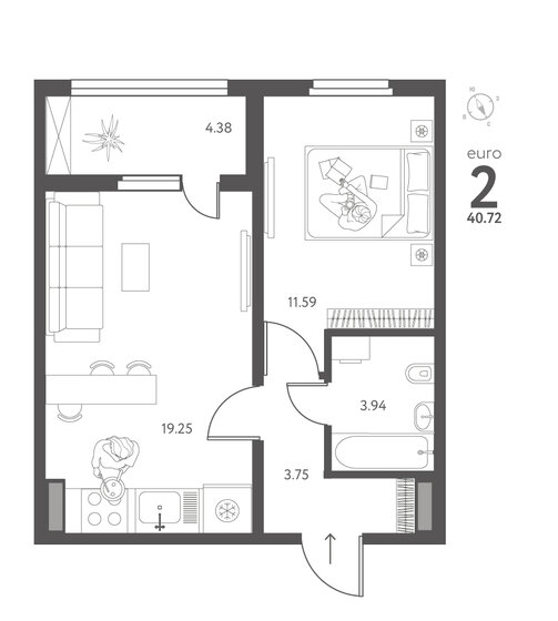 40,7 м², 1-комнатная квартира 4 682 800 ₽ - изображение 51