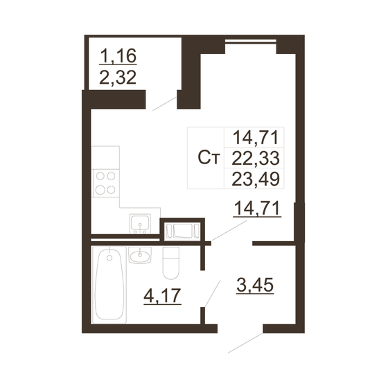 23,5 м², квартира-студия 3 323 600 ₽ - изображение 31