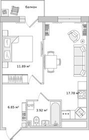 Квартира 43,4 м², 1-комнатная - изображение 1