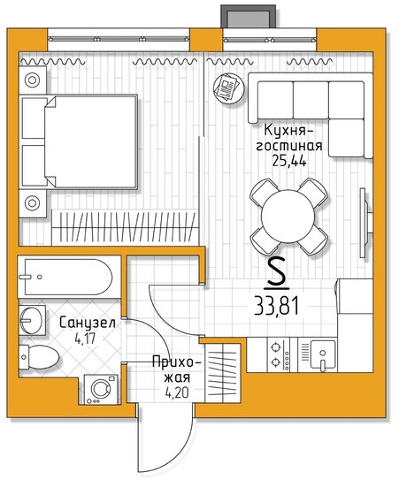 33,8 м², 1-комнатная квартира 4 395 300 ₽ - изображение 1