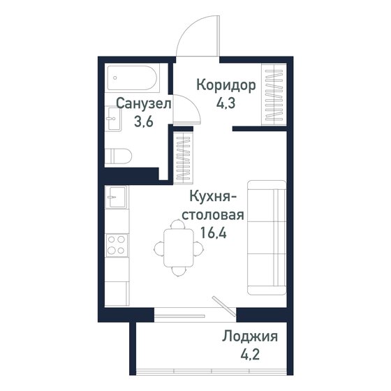24,3 м², квартира-студия 3 510 000 ₽ - изображение 1