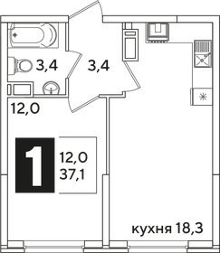 Квартира 37,1 м², 1-комнатная - изображение 2