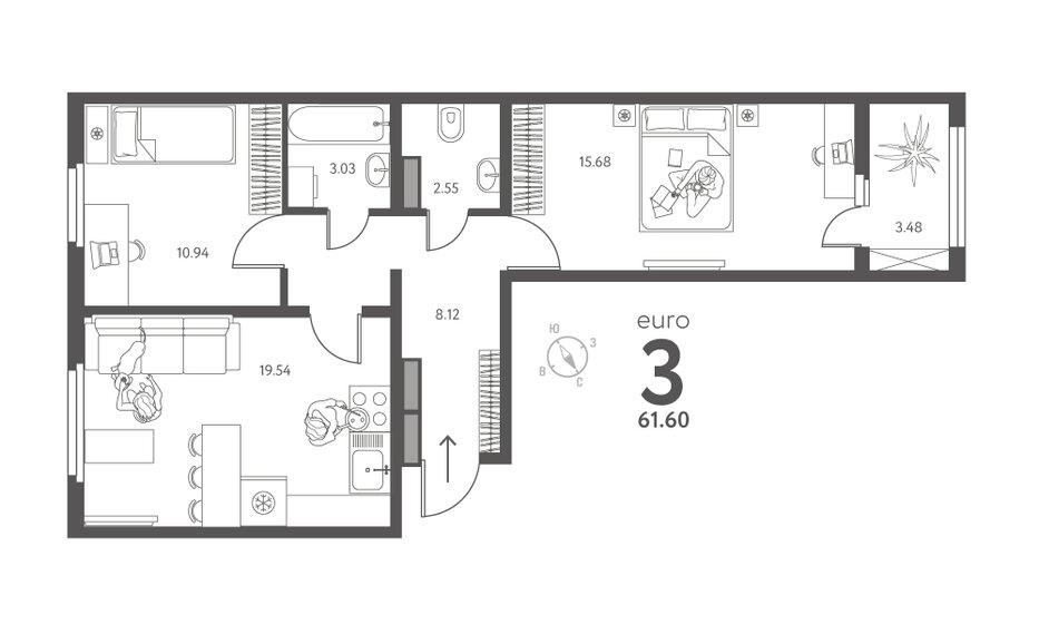 61,6 м², 2-комнатная квартира 6 714 400 ₽ - изображение 46