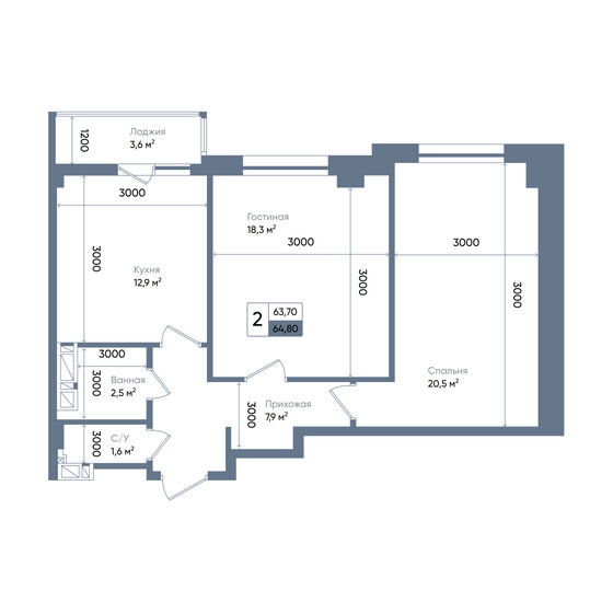 64,8 м², 2-комнатная квартира 9 849 600 ₽ - изображение 1
