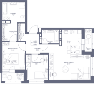 Квартира 76,4 м², 3-комнатная - изображение 1