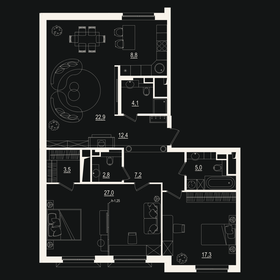 116,7 м², 3-комнатная квартира 26 544 656 ₽ - изображение 12