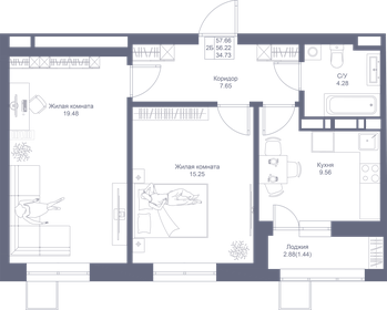 57,7 м², 2-комнатная квартира 11 647 320 ₽ - изображение 41