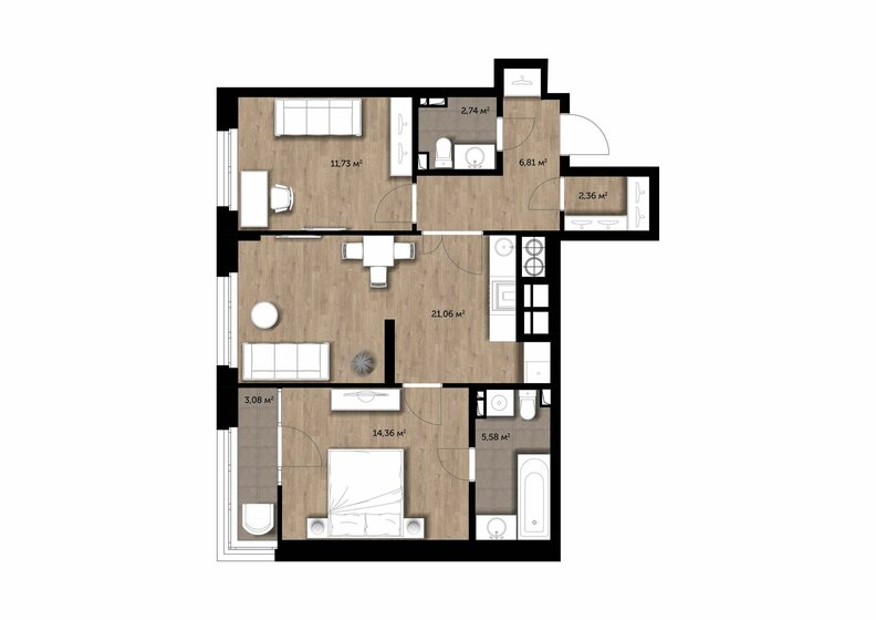 66,2 м², 2-комнатная квартира 9 132 840 ₽ - изображение 1