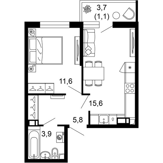 38 м², 1-комнатная квартира 15 146 800 ₽ - изображение 1