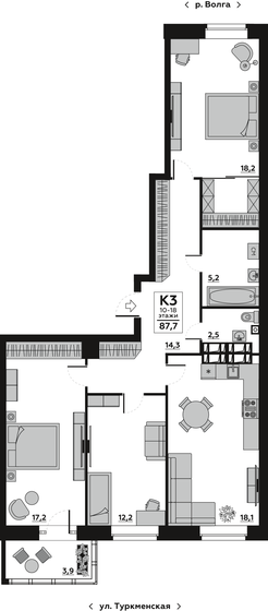 87,7 м², 3-комнатная квартира 10 900 000 ₽ - изображение 27