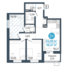 64,8 м², 3-комнатная квартира 8 115 000 ₽ - изображение 20
