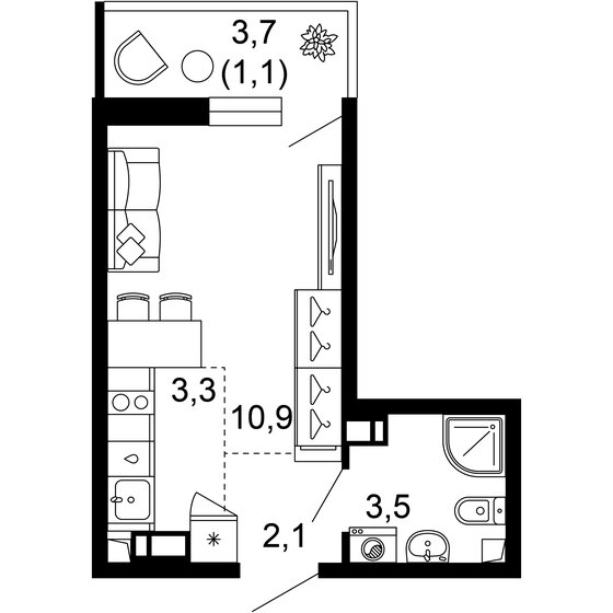 20,9 м², 1-комнатная квартира 11 168 960 ₽ - изображение 1