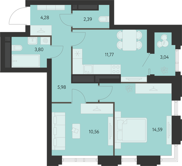 54,9 м², 2-комнатная квартира 7 805 000 ₽ - изображение 10