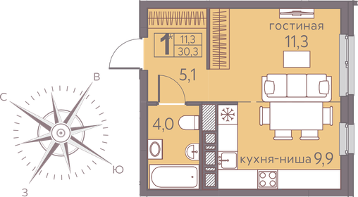 30,3 м², квартира-студия 4 923 750 ₽ - изображение 8