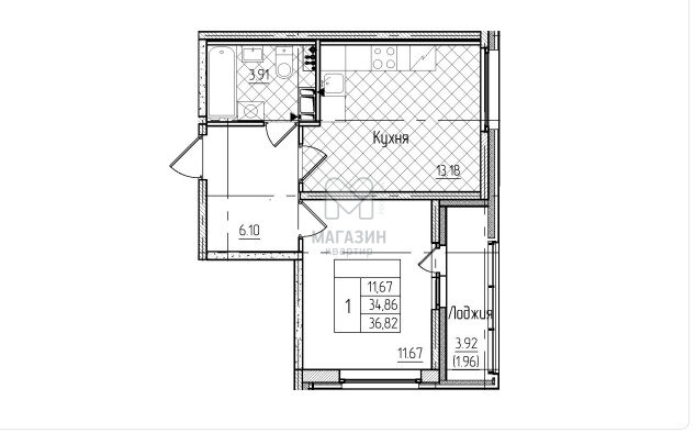 36,8 м², 2-комнатная квартира 9 811 000 ₽ - изображение 1