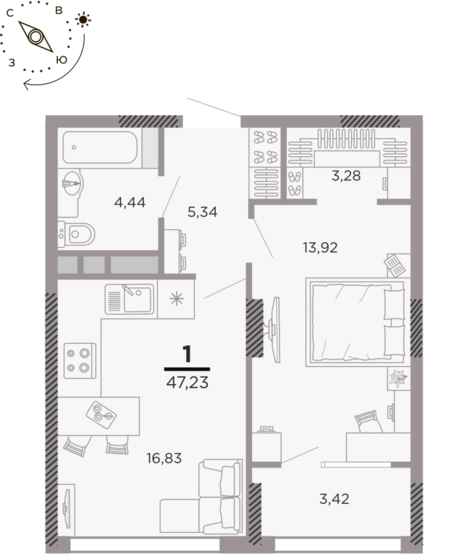 47,2 м², 1-комнатная квартира 5 860 768 ₽ - изображение 1