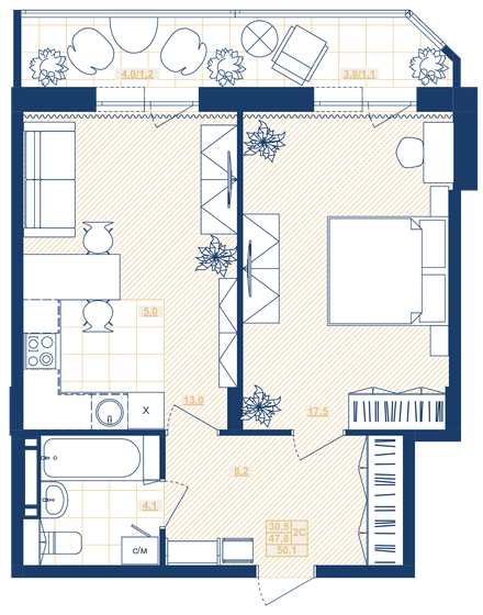 50,1 м², 1-комнатная квартира 7 650 800 ₽ - изображение 1