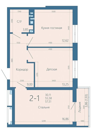 57,3 м², 2-комнатная квартира 7 906 020 ₽ - изображение 1