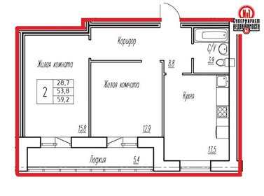 65,8 м², 2-комнатная квартира 6 350 000 ₽ - изображение 24