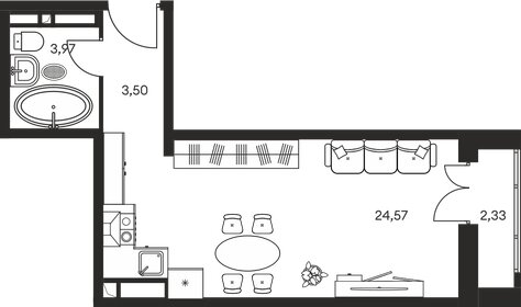 Квартира 35,5 м², студия - изображение 1