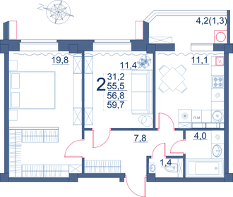 45,6 м², 2-комнатная квартира 8 700 000 ₽ - изображение 56