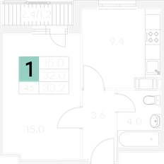 Квартира 33,2 м², 1-комнатная - изображение 2