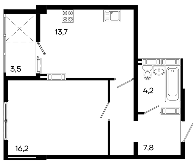 45,4 м², 1-комнатная квартира 7 354 800 ₽ - изображение 1