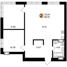 Квартира 68,8 м², 2-комнатная - изображение 1