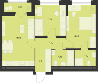 Квартира 63,5 м², 2-комнатная - изображение 1