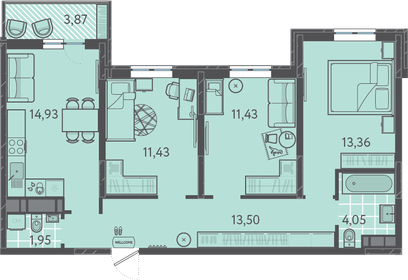 Квартира 71,2 м², 3-комнатная - изображение 1