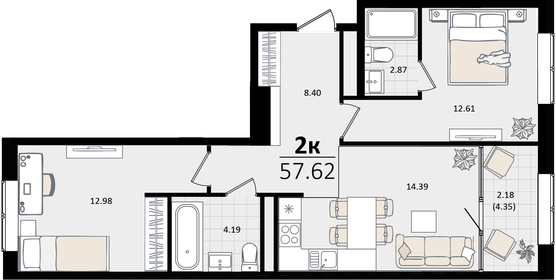 57,6 м², 2-комнатная квартира 15 885 834 ₽ - изображение 60