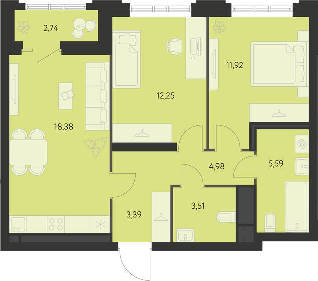 61,4 м², 2-комнатная квартира 8 373 000 ₽ - изображение 1