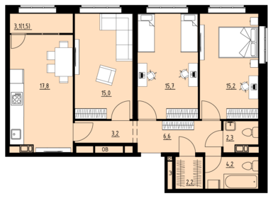 Квартира 83,7 м², 4-комнатная - изображение 1