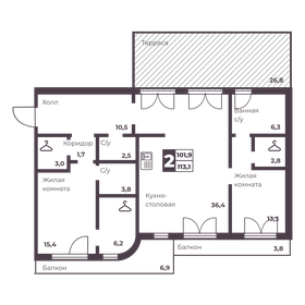 Квартира 101,9 м², 2-комнатная - изображение 2