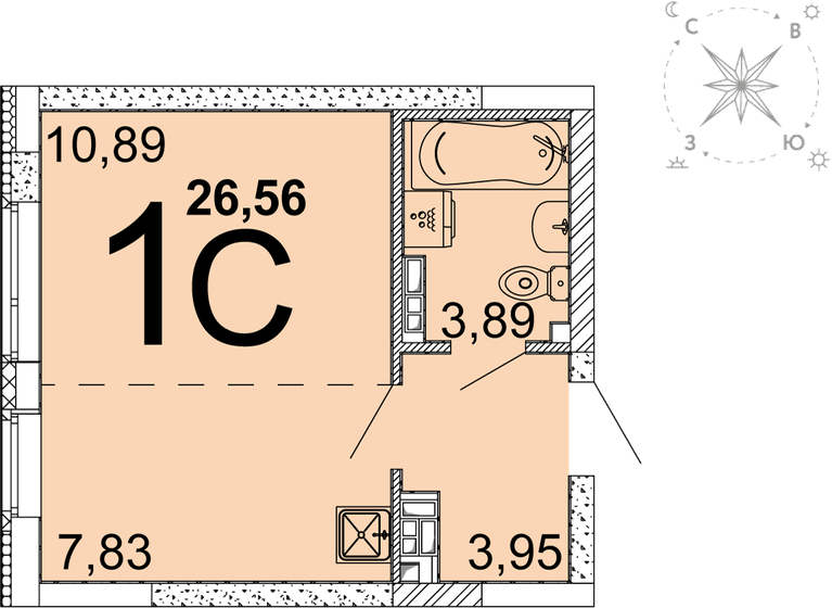 26,6 м², квартира-студия 3 865 673 ₽ - изображение 23