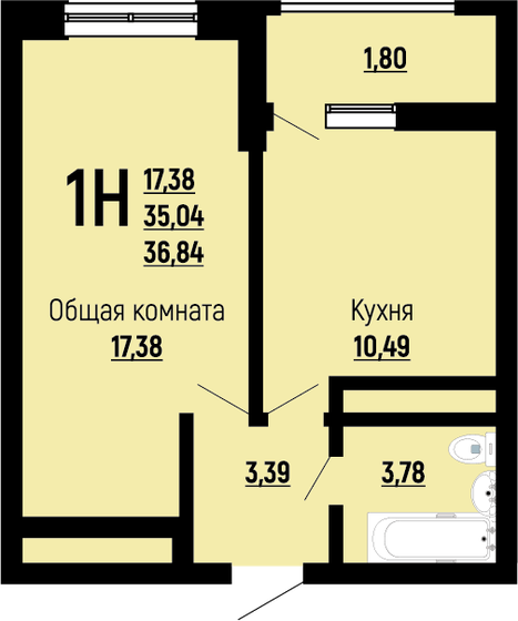 36,8 м², 1-комнатная квартира 5 268 968 ₽ - изображение 1