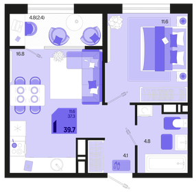 39 м², 1-комнатная квартира 5 770 000 ₽ - изображение 85