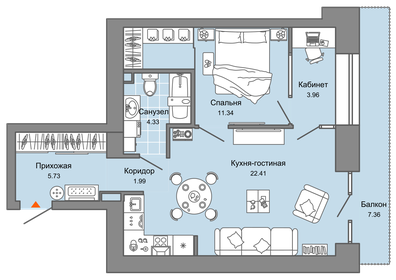 Квартира 52 м², 2-комнатная - изображение 1