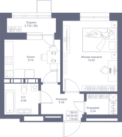 Квартира 36 м², 1-комнатная - изображение 1