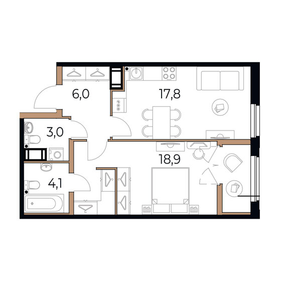 51,6 м², 1-комнатная квартира 8 307 600 ₽ - изображение 46