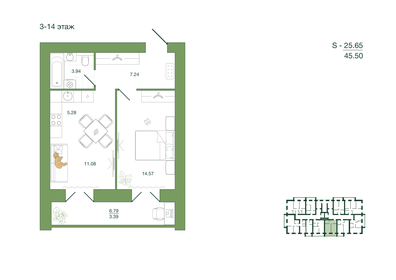 Квартира 45,5 м², 1-комнатная - изображение 1