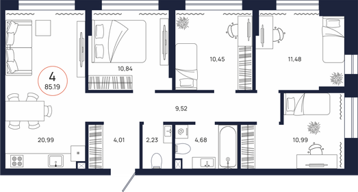 Квартира 85,2 м², 4-комнатная - изображение 1