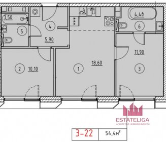 Квартира 54,4 м², 2-комнатные - изображение 2