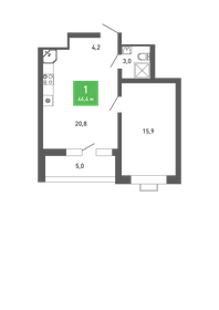 46,4 м², 1-комнатная квартира 5 542 278 ₽ - изображение 3