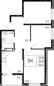 Квартира 56,4 м², 3-комнатная - изображение 1