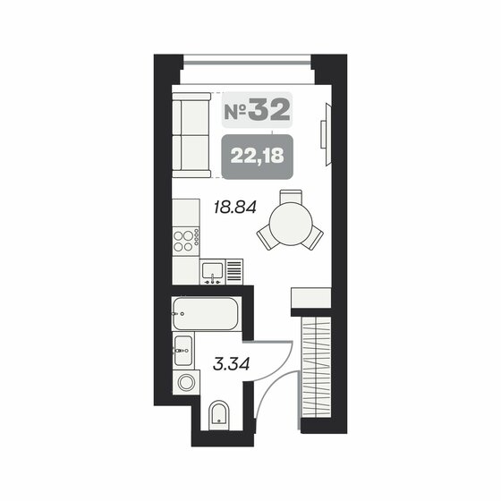 22,2 м², апартаменты-студия 4 740 000 ₽ - изображение 1