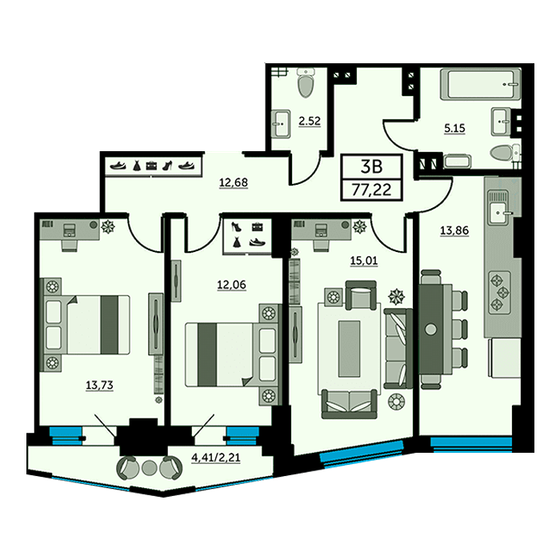 76,6 м², 3-комнатная квартира 13 941 200 ₽ - изображение 1