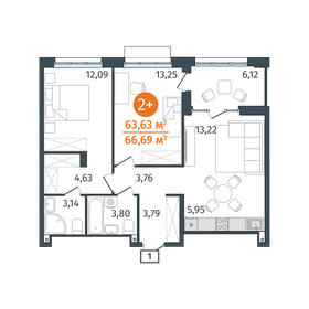 Квартира 63,6 м², 2-комнатная - изображение 1